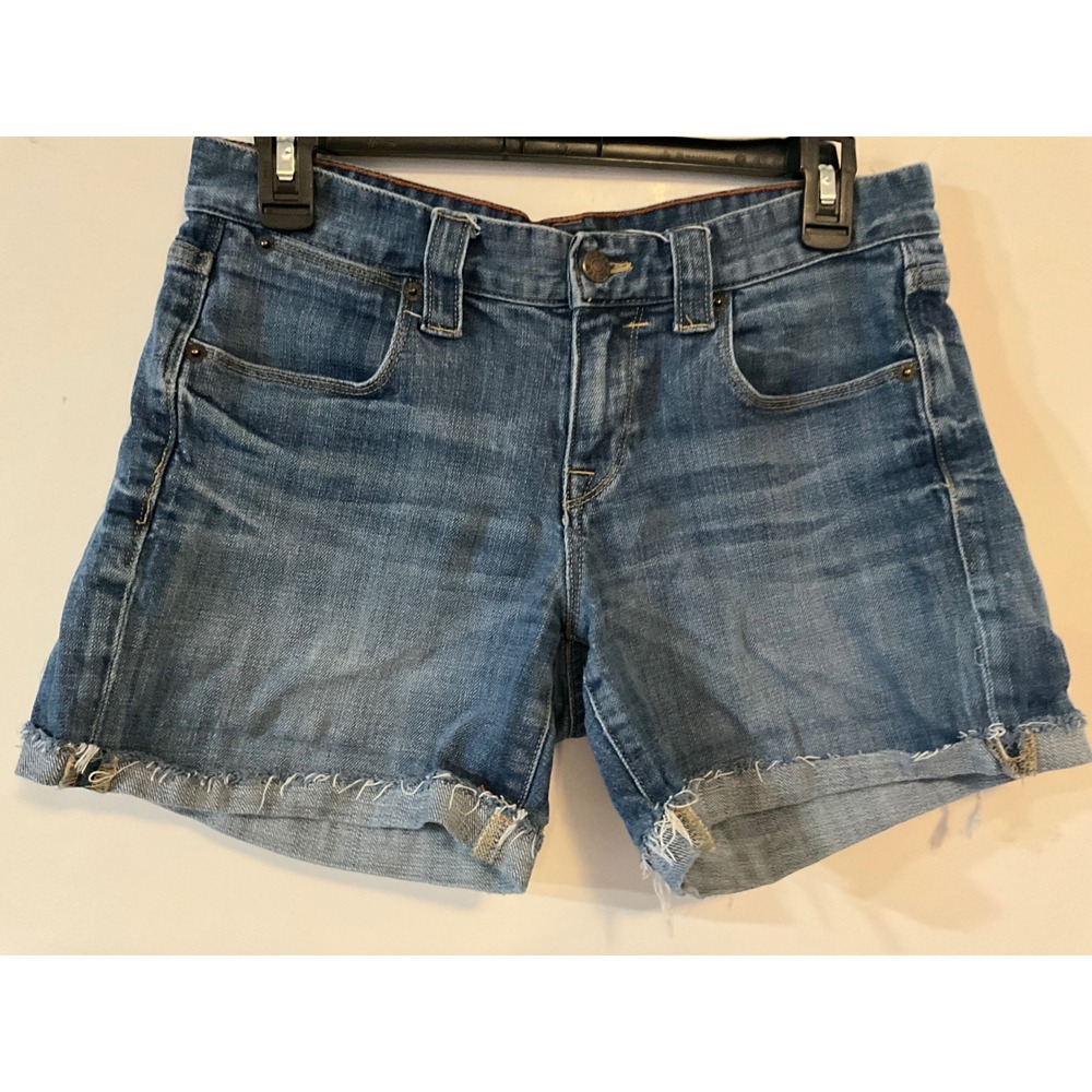 J.Crew Stretch Denim Cut Off Shorts Medium Wash Frayed Hem Size 2